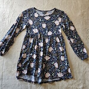 Girls 6X Picapino Woodland Owl Dress Navy Floral Long Sleeve Stretch Knit